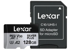 Lexar 128GB Professional Silver Plus MicroSDXC Memory Card W/SD Adapter - DronePoint Canada